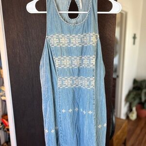 Free People Light Blue Embroidered Denim Dress